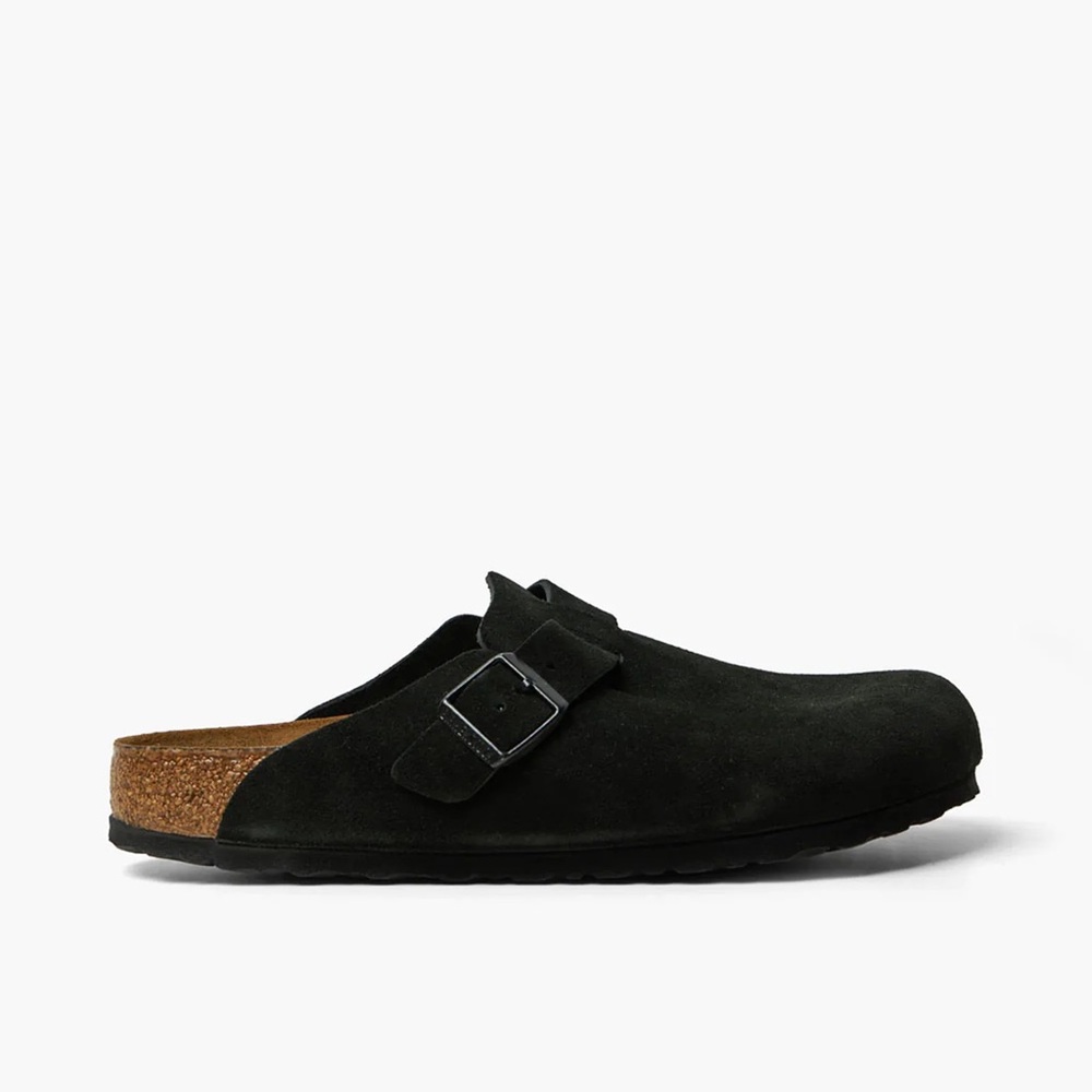 Birkenstock Boston black suede narrow fit soft footbed size 40